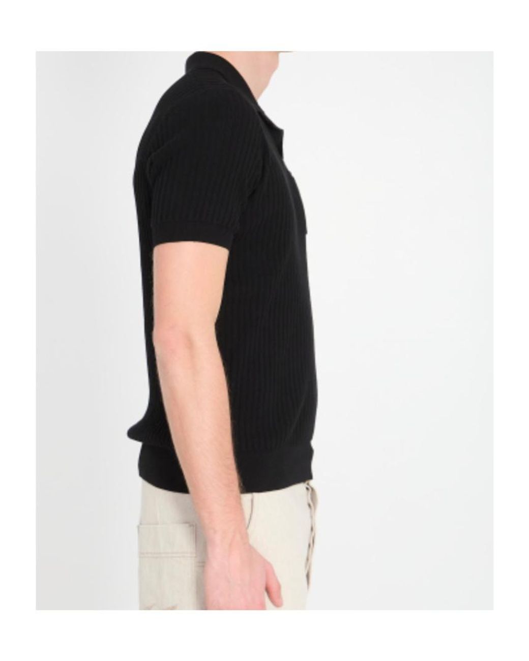 Roberto Collina Black Ribbed Pocket Polo Shirt for men