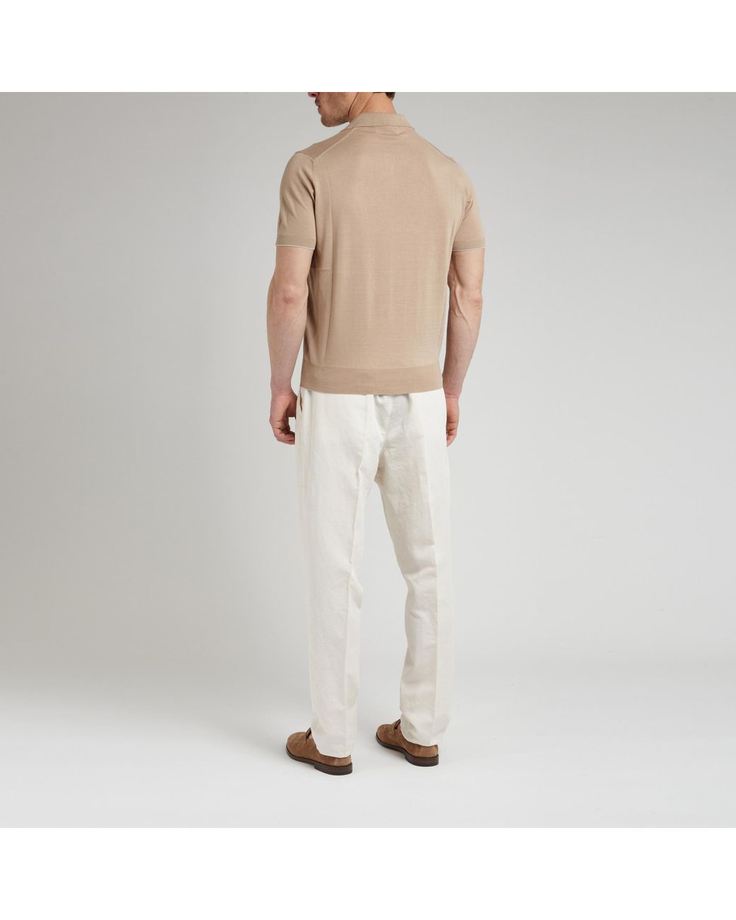 Brunello Cucinelli Natural Short-Sleeved Fine-Knitted Polo Shirt for men