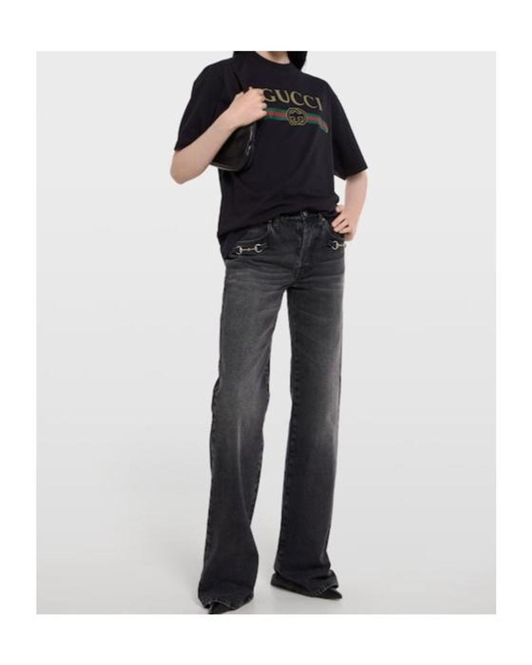 Gucci Black Cotton Jersey And Silk T-Shirt With Print