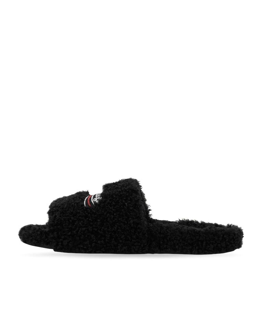 Balenciaga Black Furry Slide Sandals for men