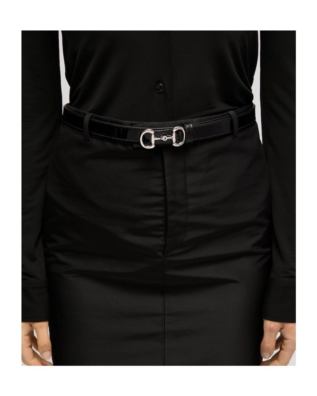 Gucci Black Thin Belt With Horsebit Buckle