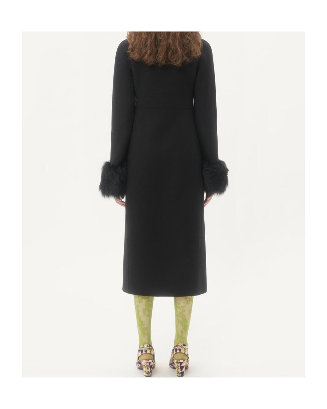 Valentino Black Faux Fur-Trimmed Double-Breasted Coat