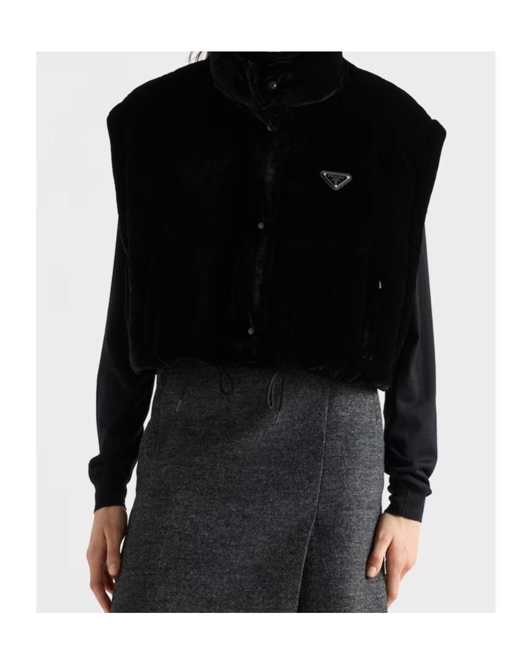 Prada Black Convertible Cropped Velvet Down Jacket