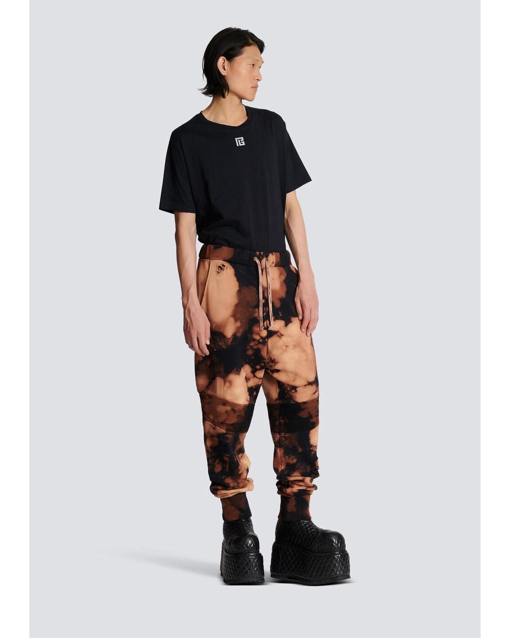 Balmain Orange Cotton Jogging Bottoms With Burnt Print for men