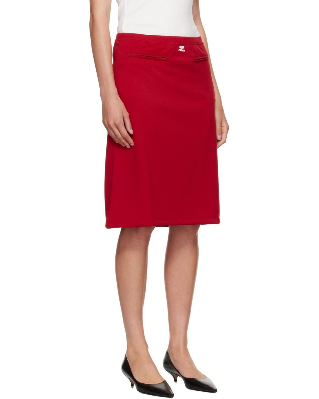 Courreges Red Double-Knit Midi Skirt
