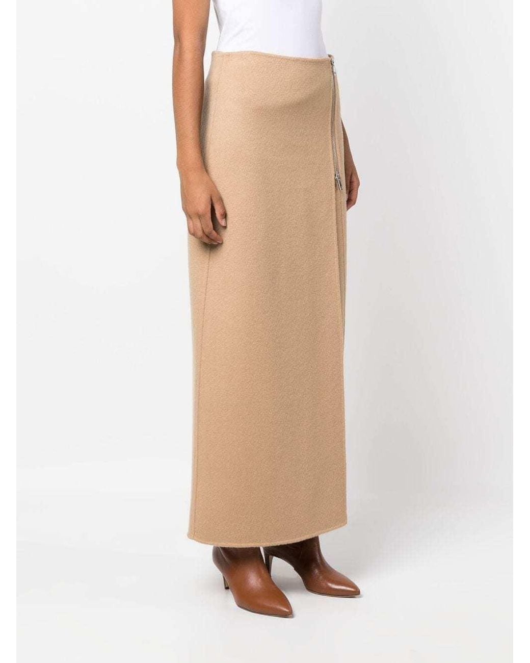 P.A.R.O.S.H. Natural Zip-Up Straight Wool Skirt