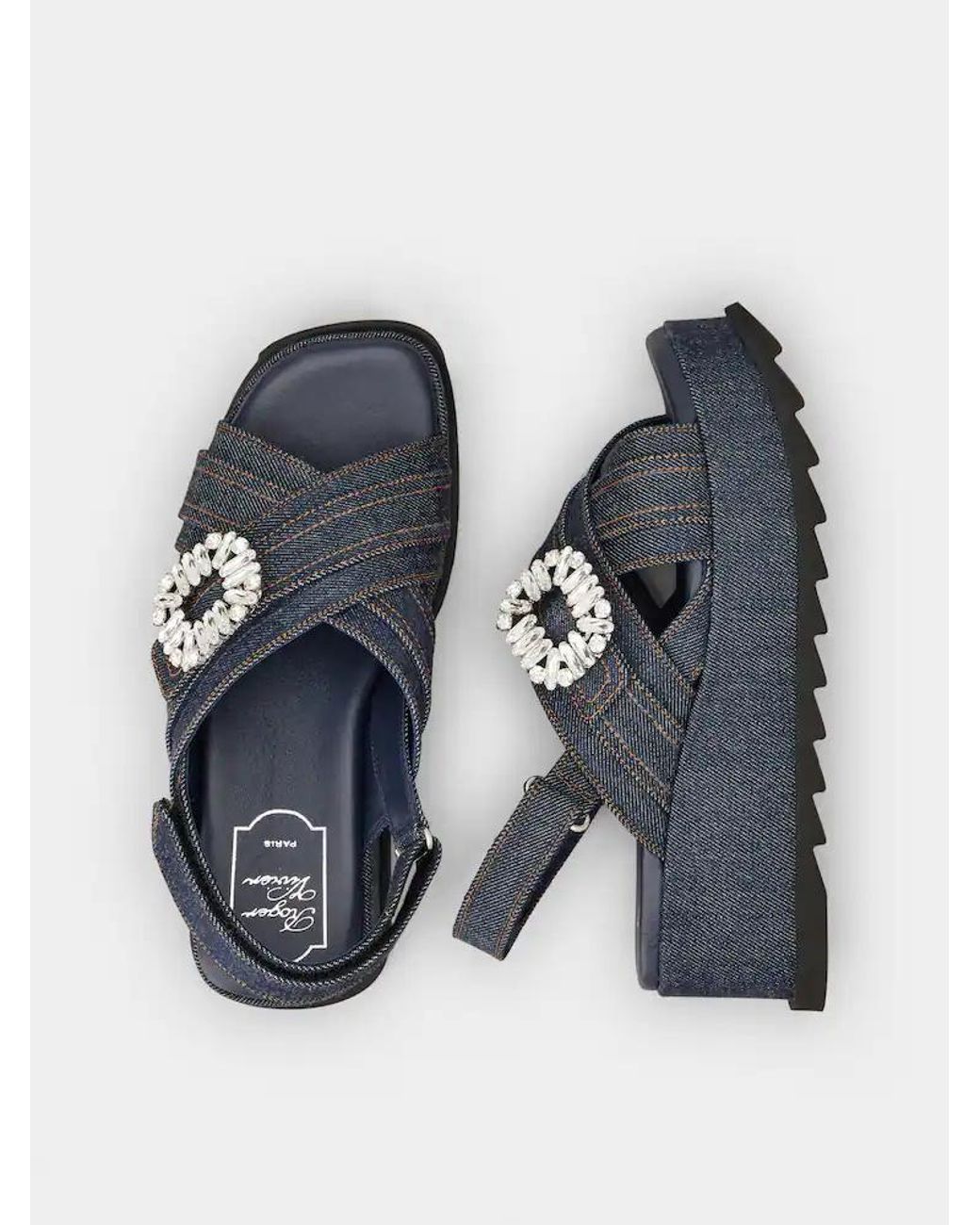 Roger Vivier Blue Denim Wedge Sandals