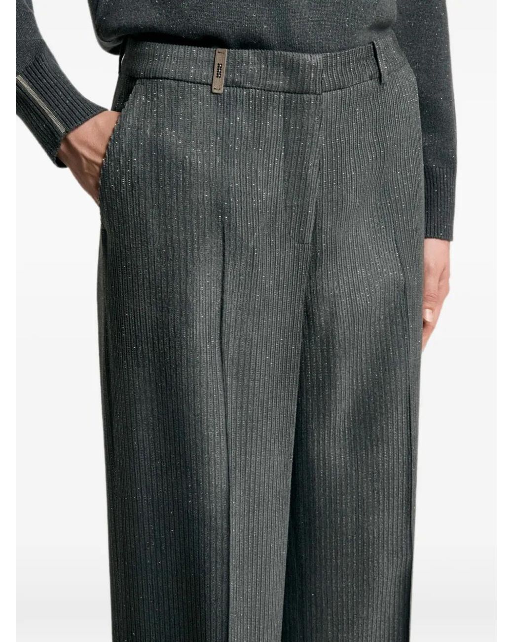 Peserico Gray Ribbed Wide-Leg Pants