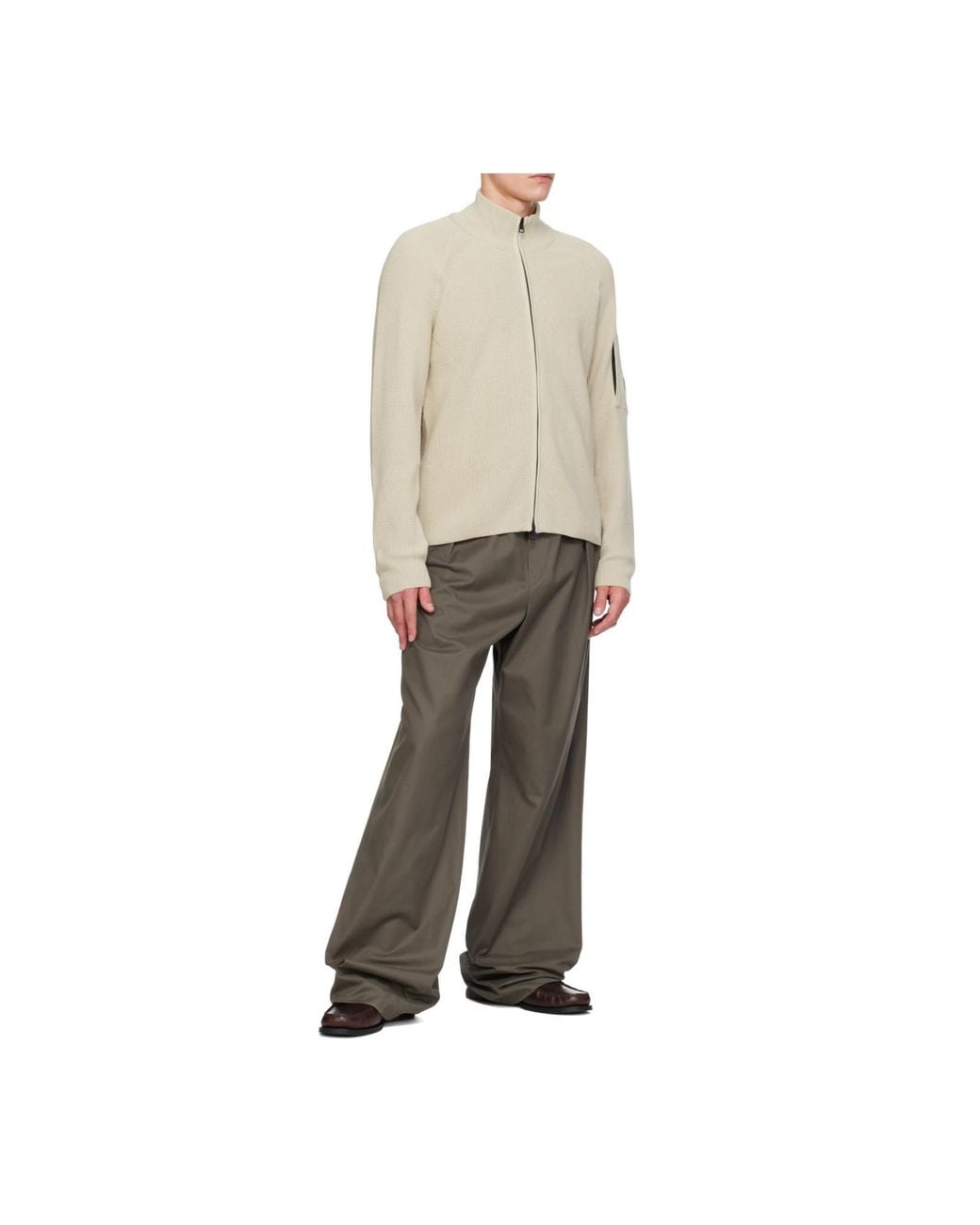 C P Company Natural Zip-Up Lens-Detail Sweater for men