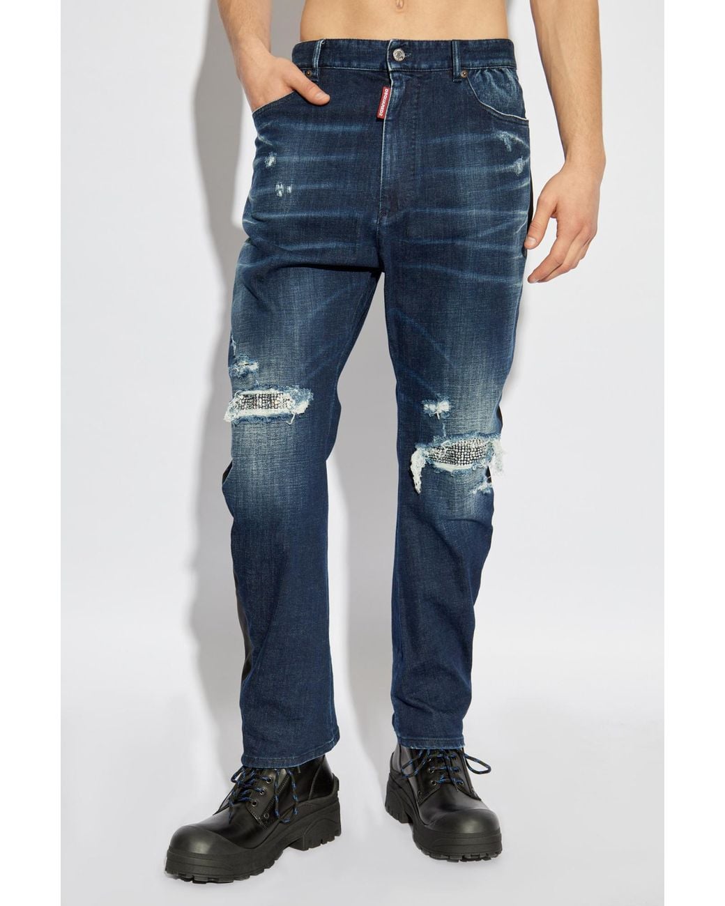 DSquared² Blue Distressed Straight-Leg Jeans for men