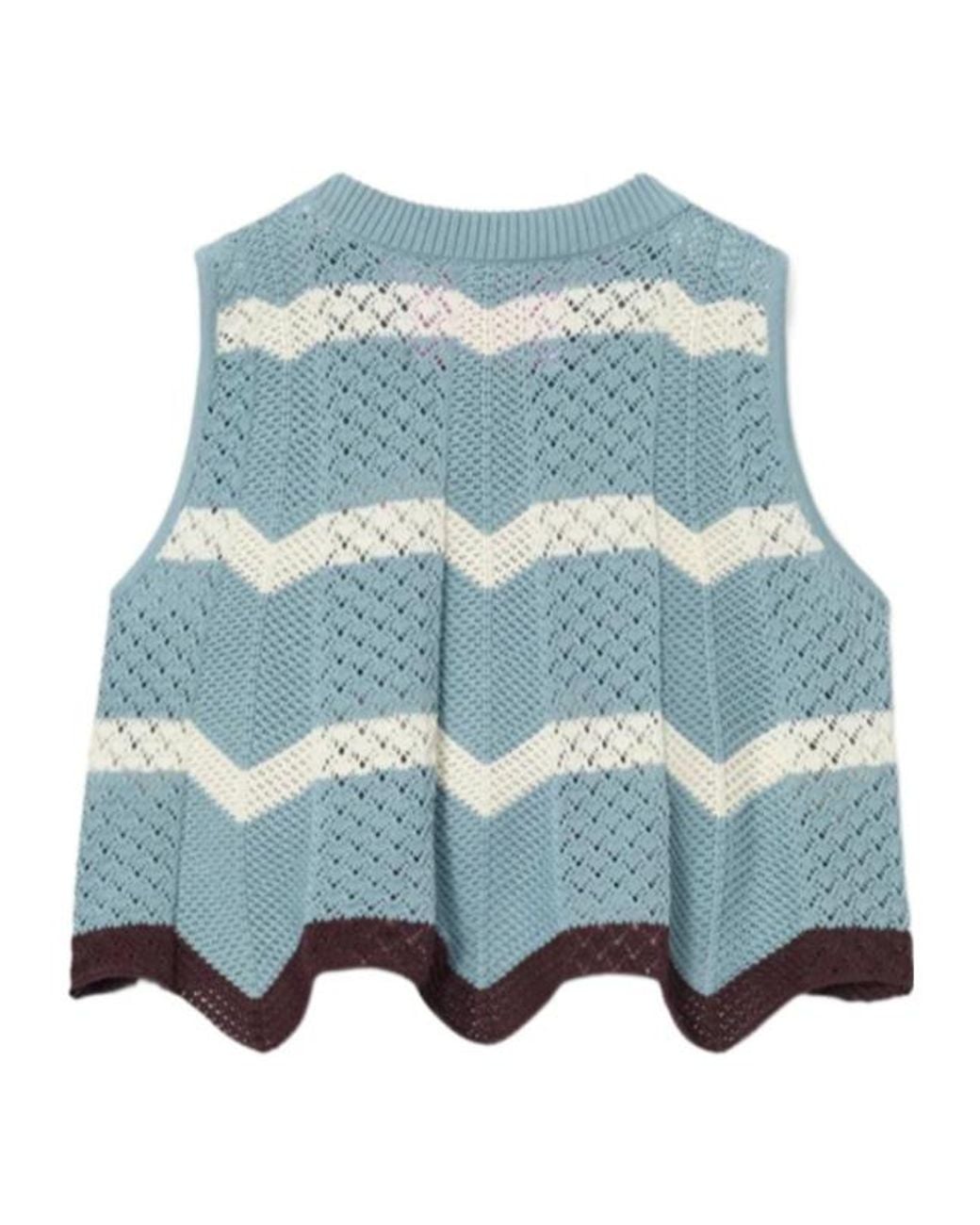 LaDoubleJ Blue Chevron Open-Knit Top