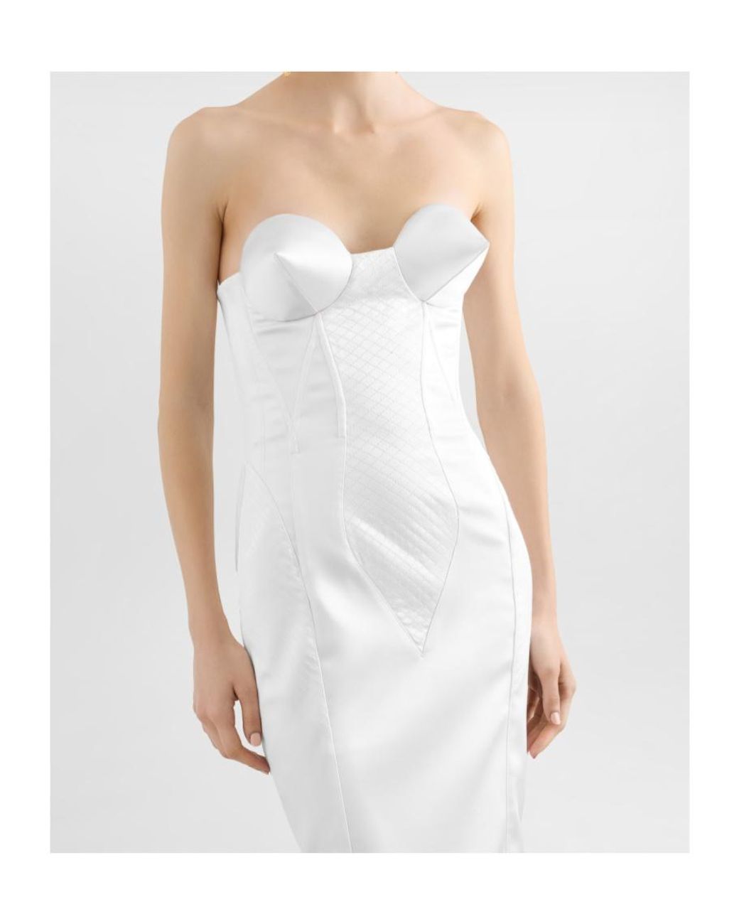 Dolce & Gabbana White Satin Conical-Cup Midi Dress