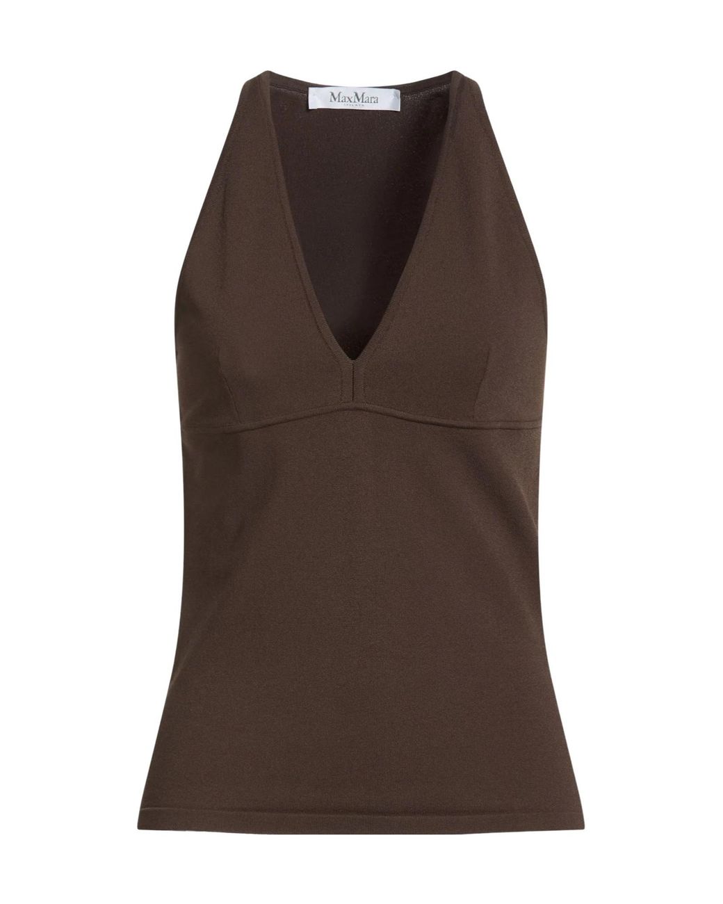 Max Mara Brown Sleeveless Solid-Colored V-Neck Knit Top