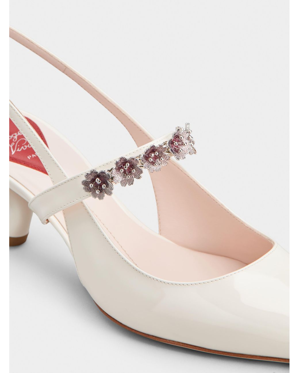 Roger Vivier White Virgule Flower Slingback Pumps