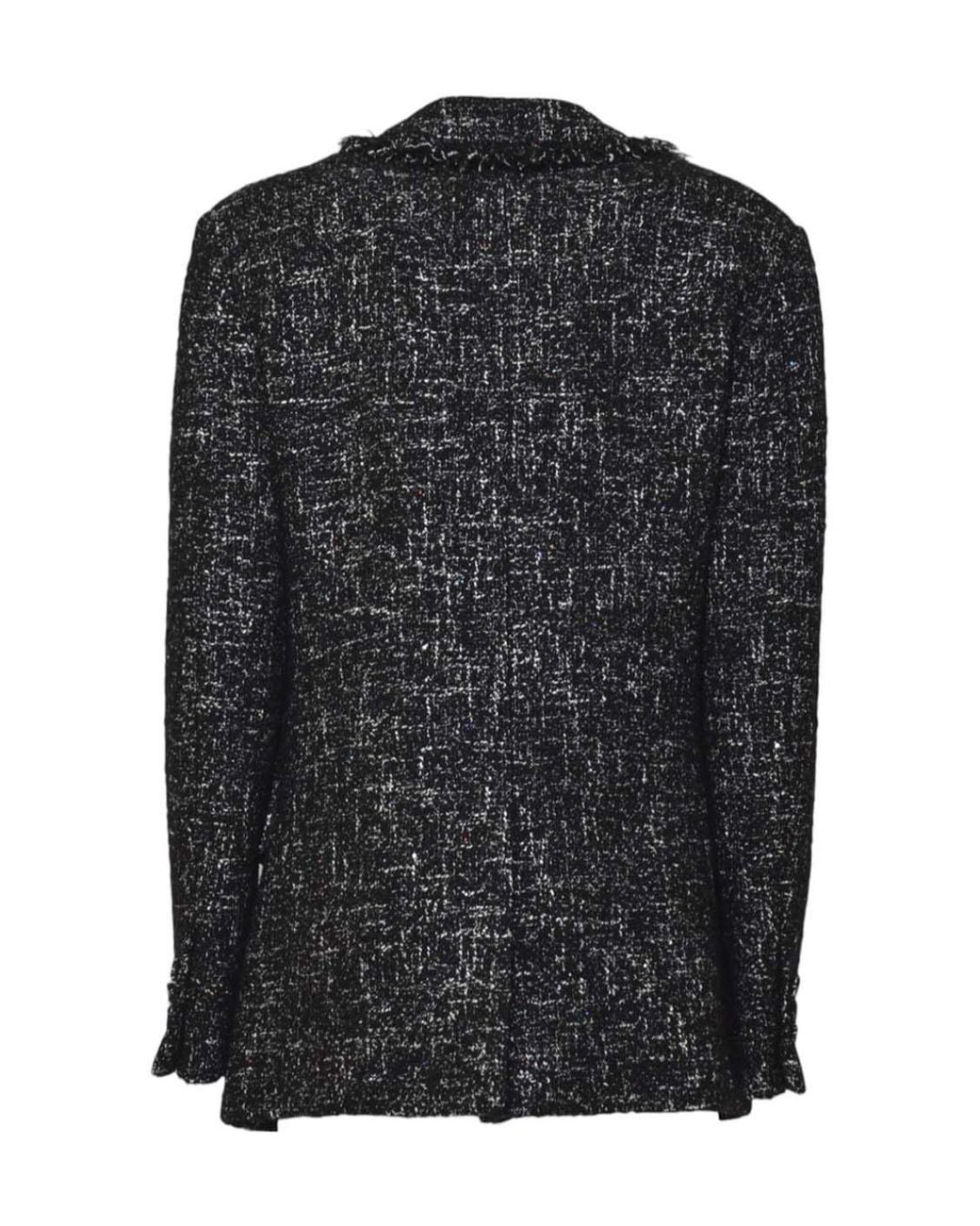 MSGM Black Fringed Tweed Blazer