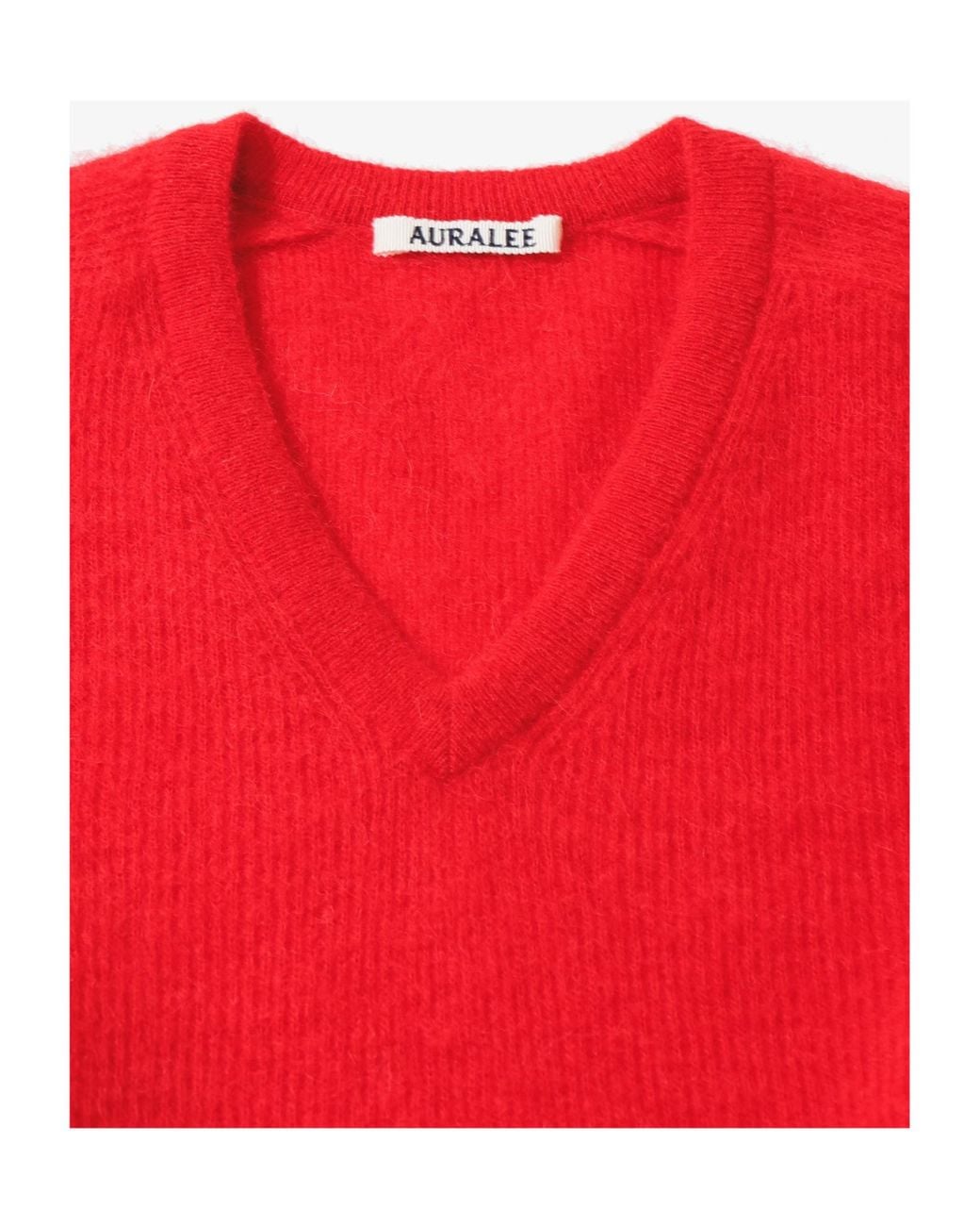 Auralee Red Sheer V-Neck Knitted Sweater for men