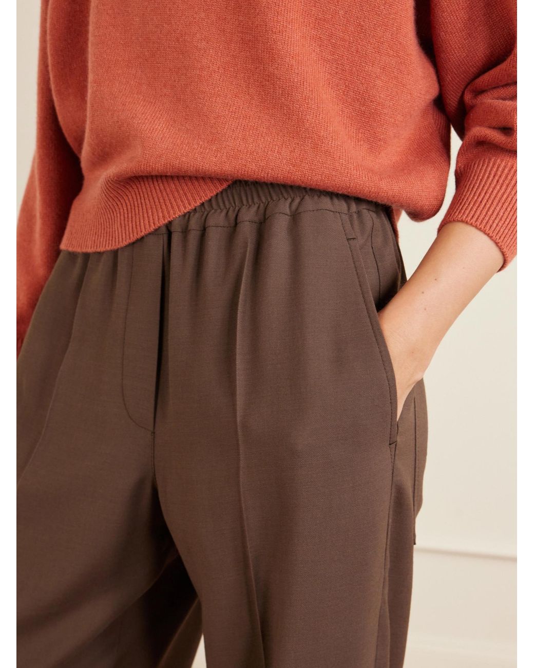 Brunello Cucinelli Brown Wool-Blend Wide-Leg Pants