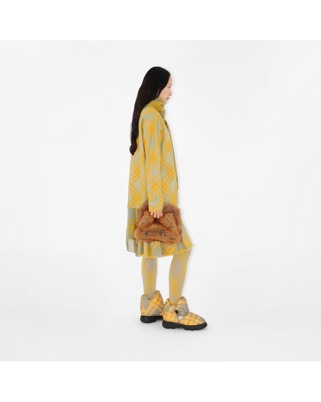 Burberry Yellow Checked Collared Long-Sleeve Shirt