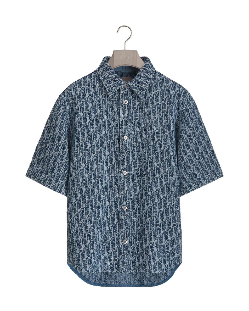 Dior Blue Homme Oblique Pattern Short-Sleeve Shirt for men