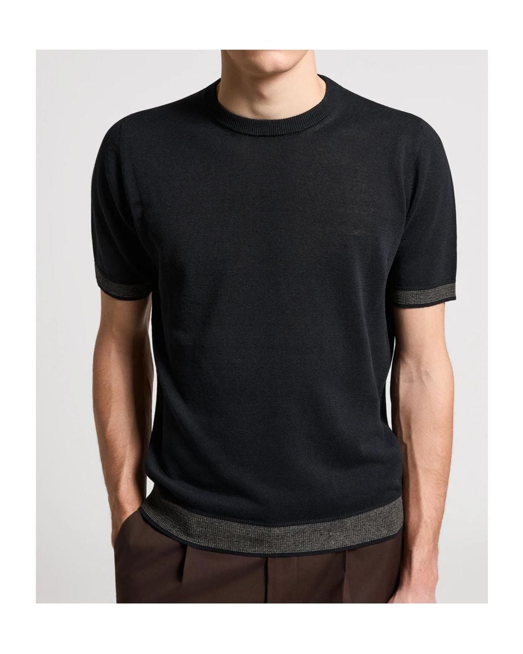 Peserico Black Short-Sleeved Crewneck Knitted Jumper for men