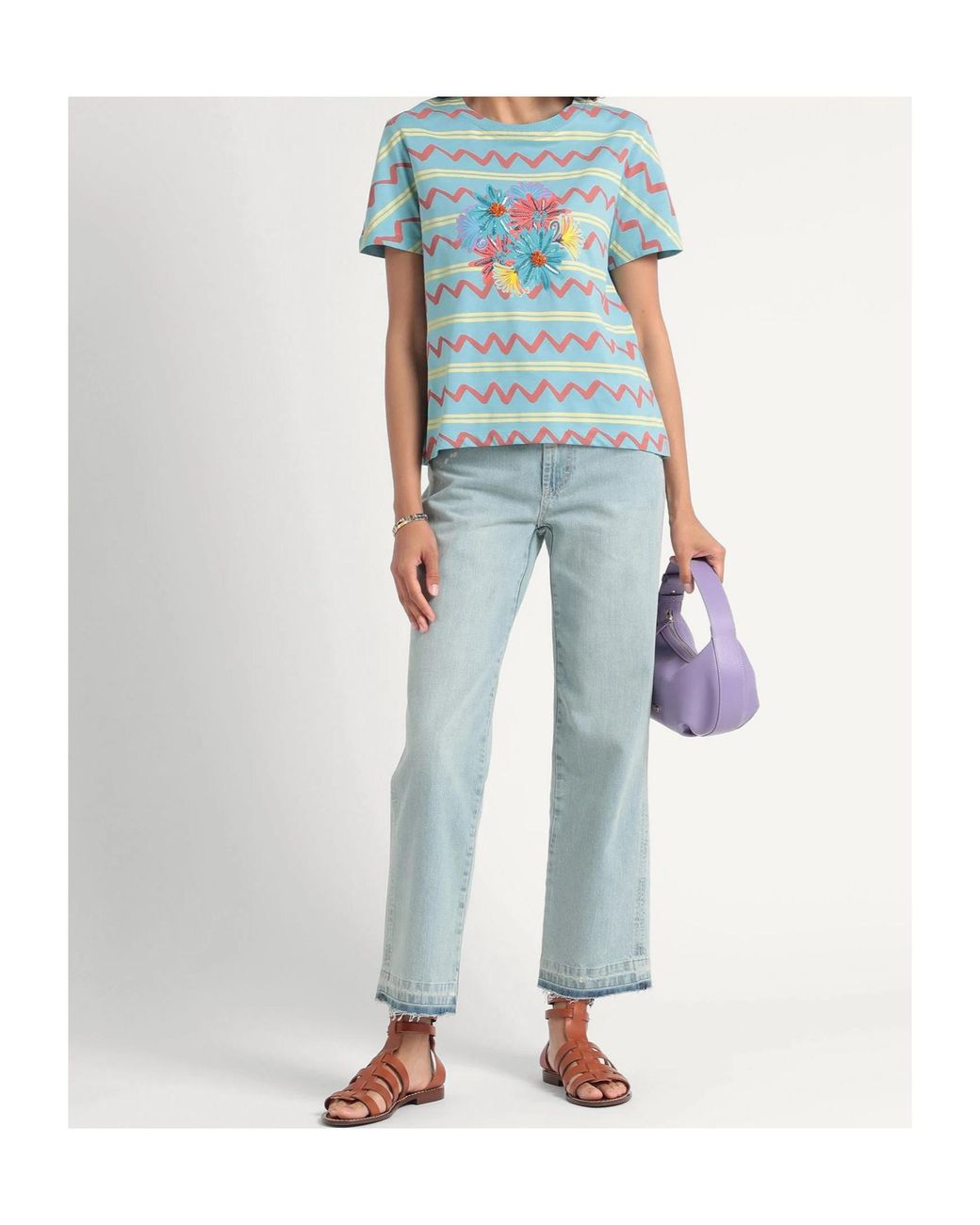 MAX&Co. Blue Floral Short Sleeve T-Shirt