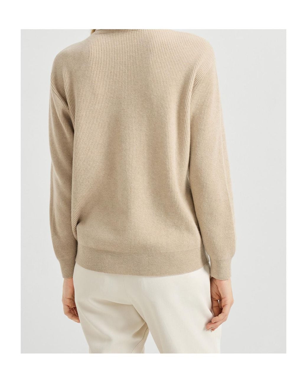 Brunello Cucinelli Natural Cashmere English Rib Knit Turtleneck Sweater