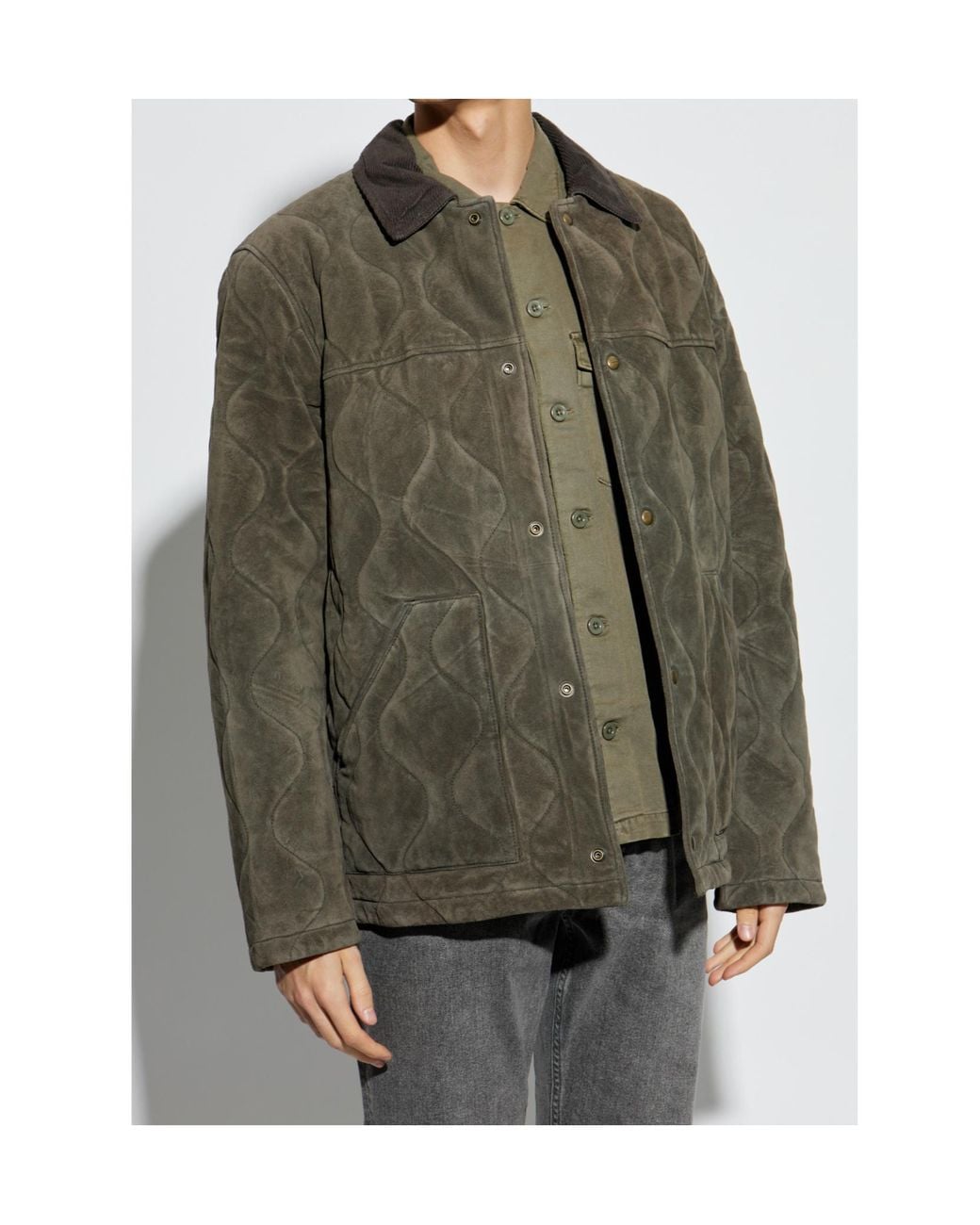 AllSaints Green Quilted Oversized Jacket for men