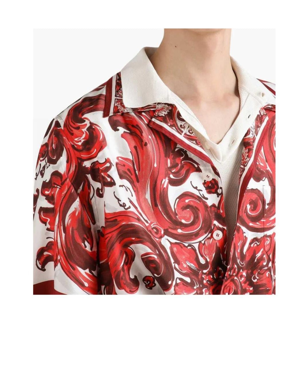 Dolce & Gabbana Red Silk Bowling Shirt for men