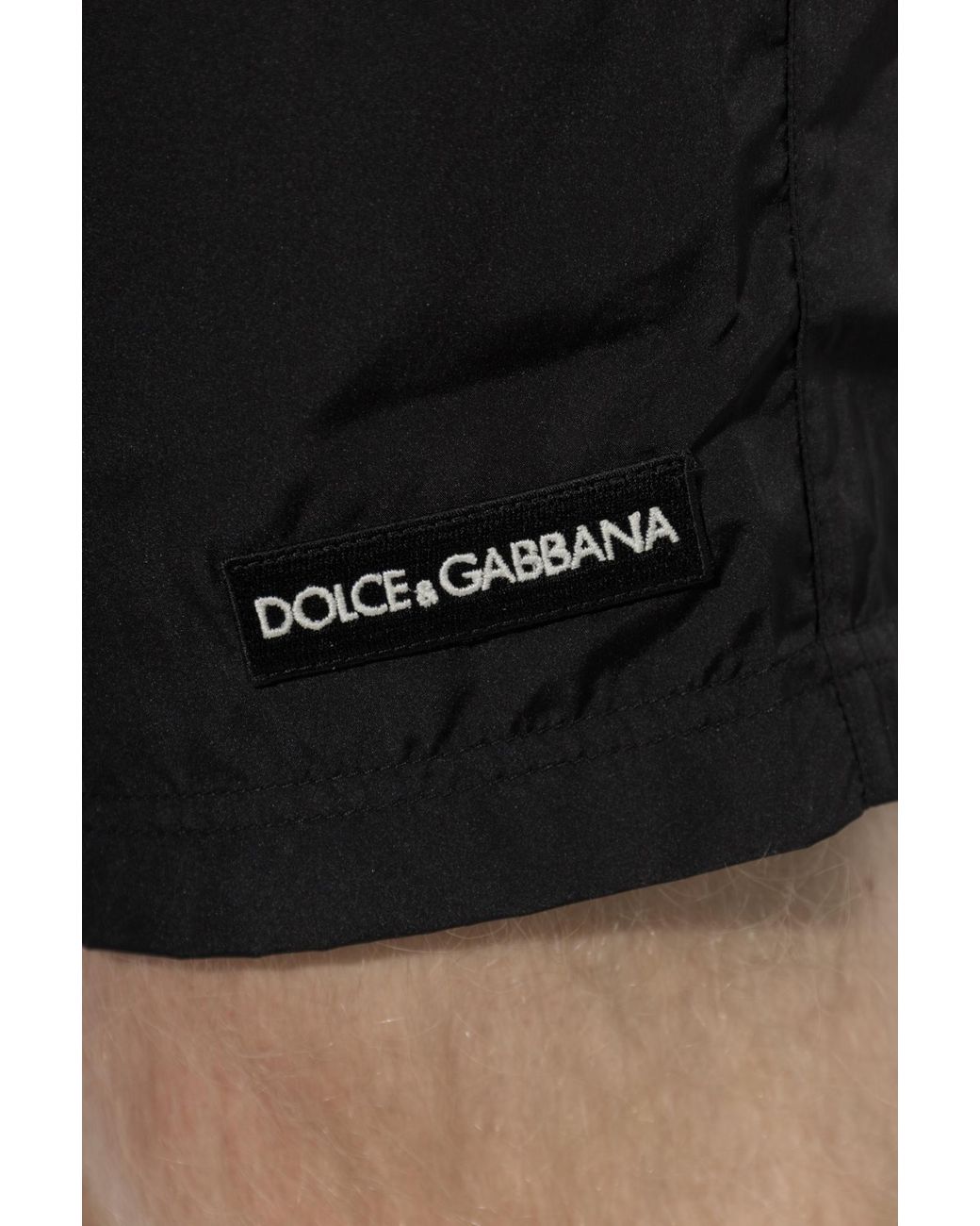 Dolce & Gabbana Black Logo Patch Swim Shorts for men