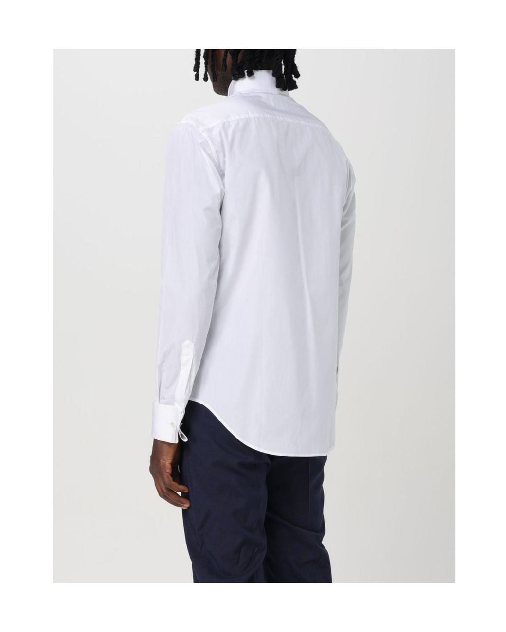 Emporio Armani White Curved Hem Tuxedo Shirt for men