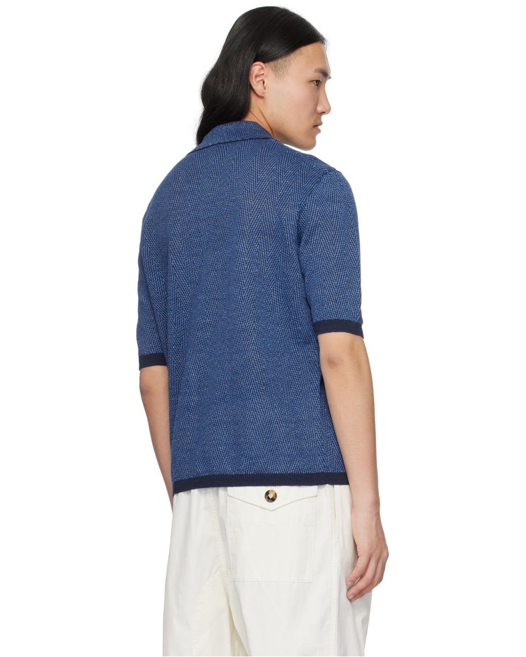 Bottega Veneta Blue Patterned Short-Sleeved Polo Shirt for men