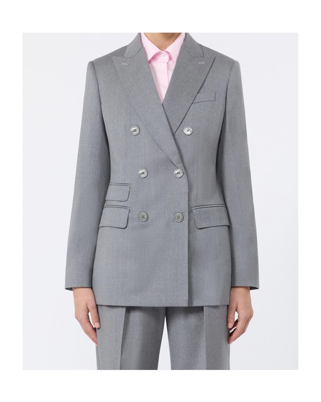 Max Mara Gray Double-Breasted Wool Twill Blazer