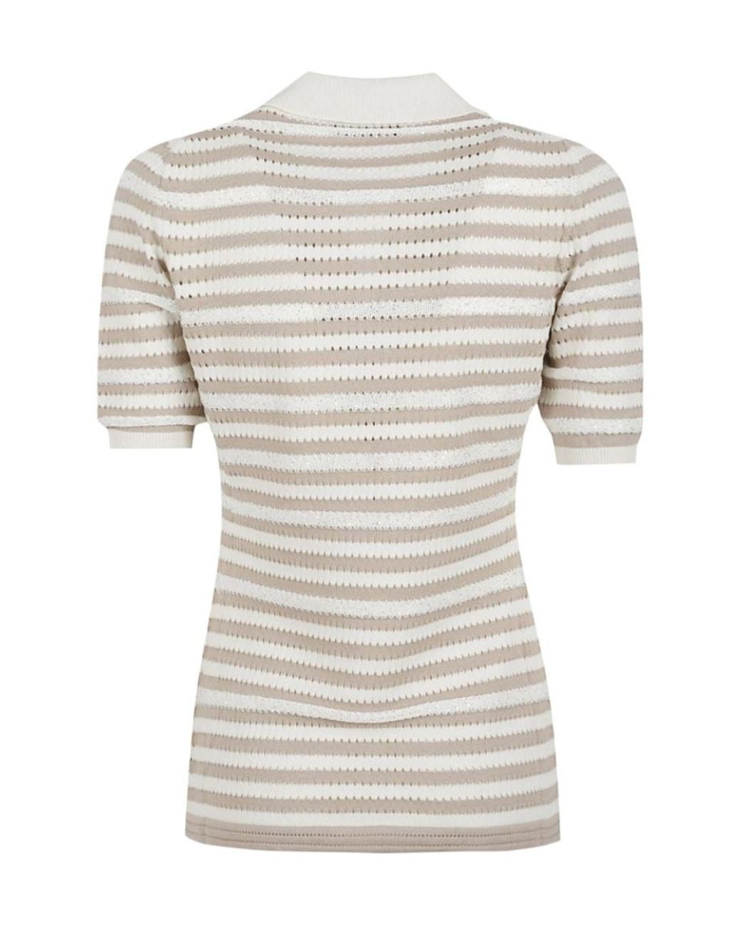 Fabiana Filippi White Striped V-Neck Open-Knit Top