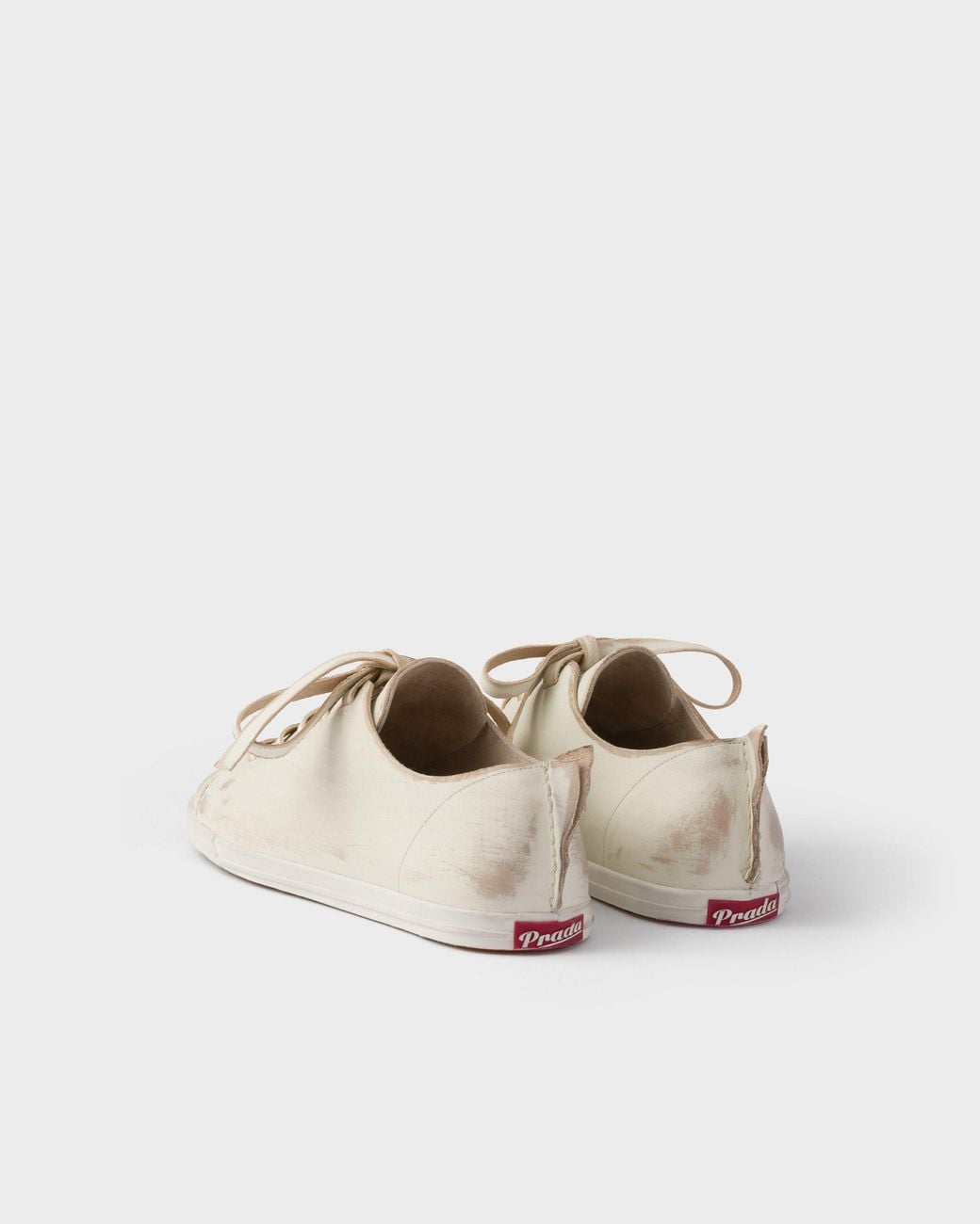 Prada White Round-Toe Lace-Up Sneakers