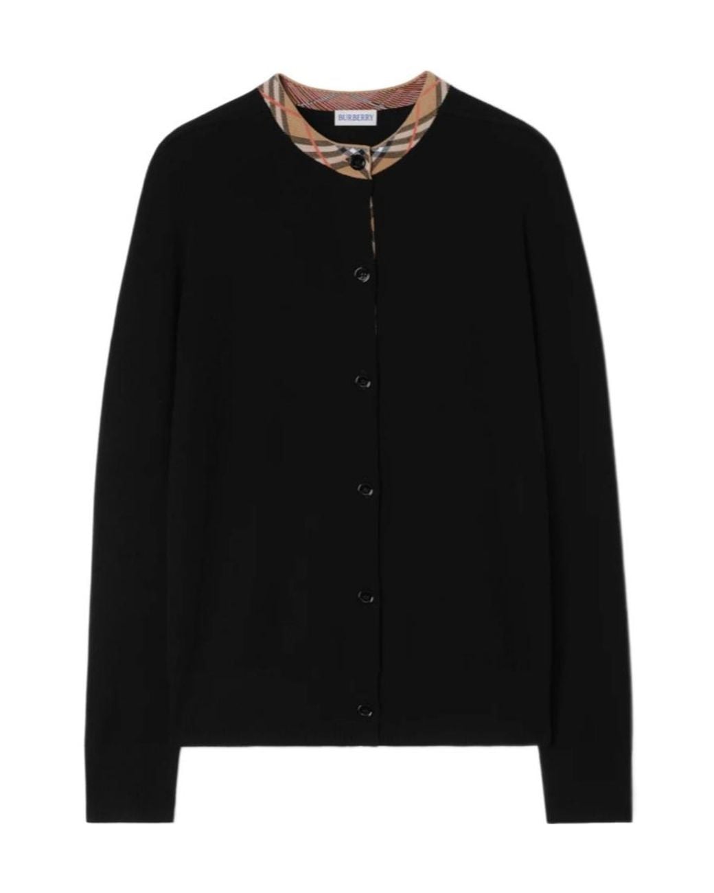 Burberry Black Wool Check-Trim Cardigan