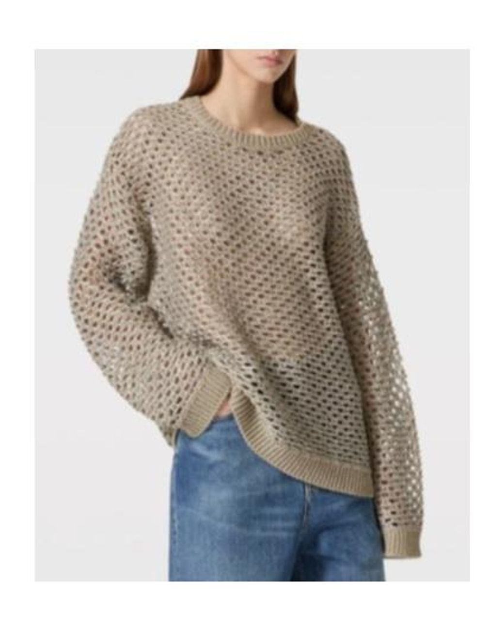 Valentino Gray Open-Knit Straight Hem Crewneck Jumper