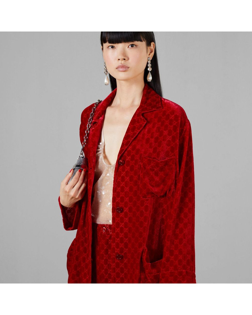 Gucci Red Gg Velvet Shirt