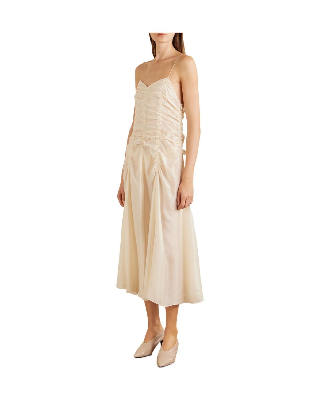 Khaite White Ruched Silk-Blend Midi Dress