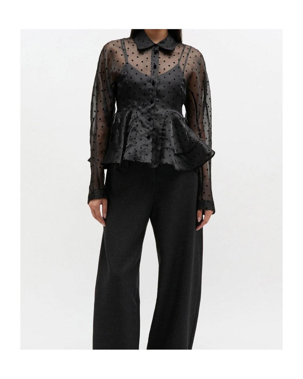 Ganni Gray Organza Peplum Shirt