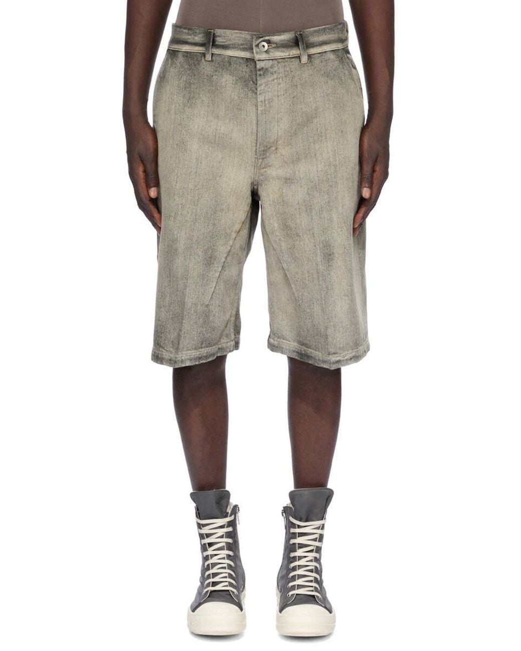 Rick Owens Gray Washed-Effect Knee-Length Shorts for men
