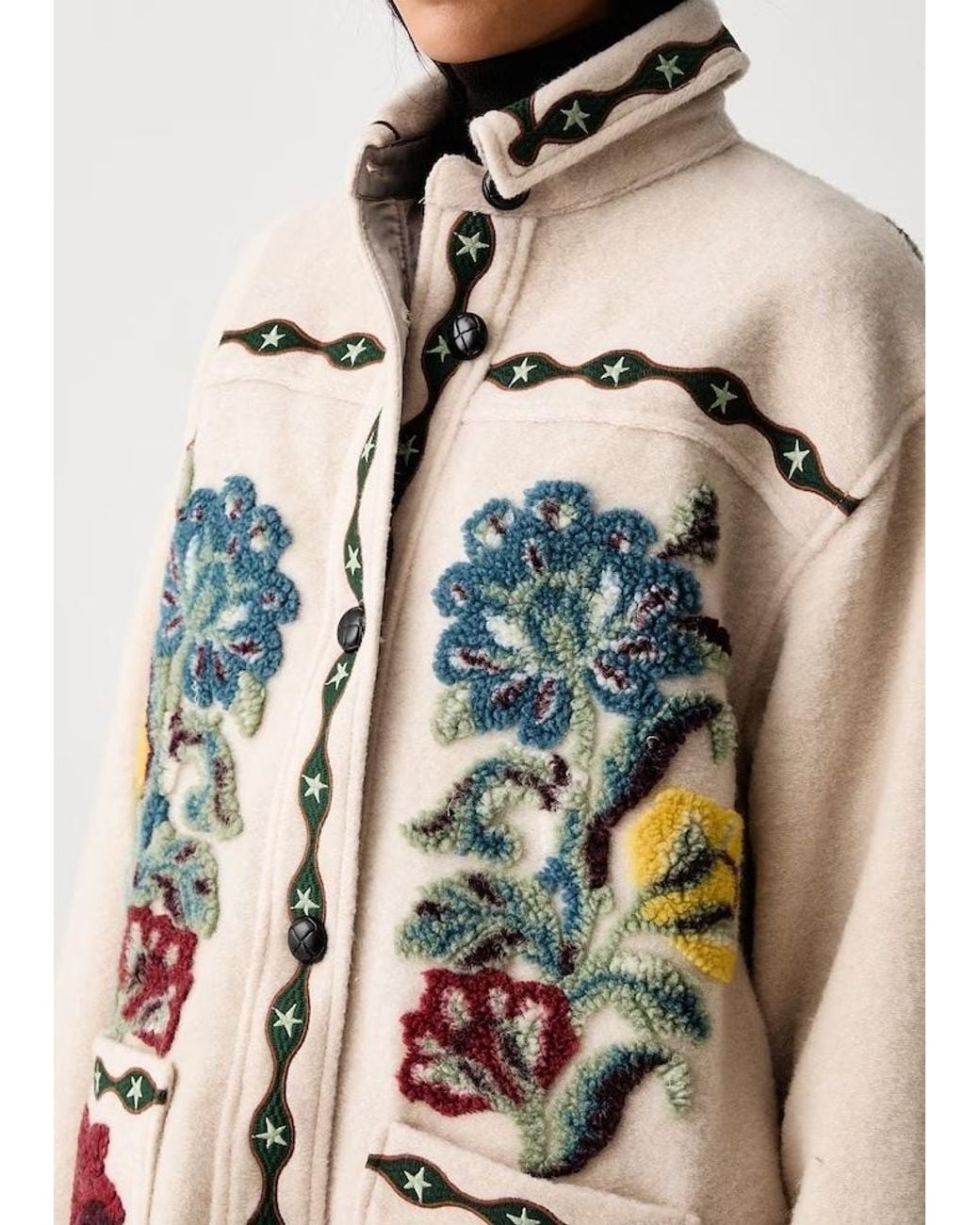 Farm Rio Multicolor Floral-Embroidered Button-Up Jacket