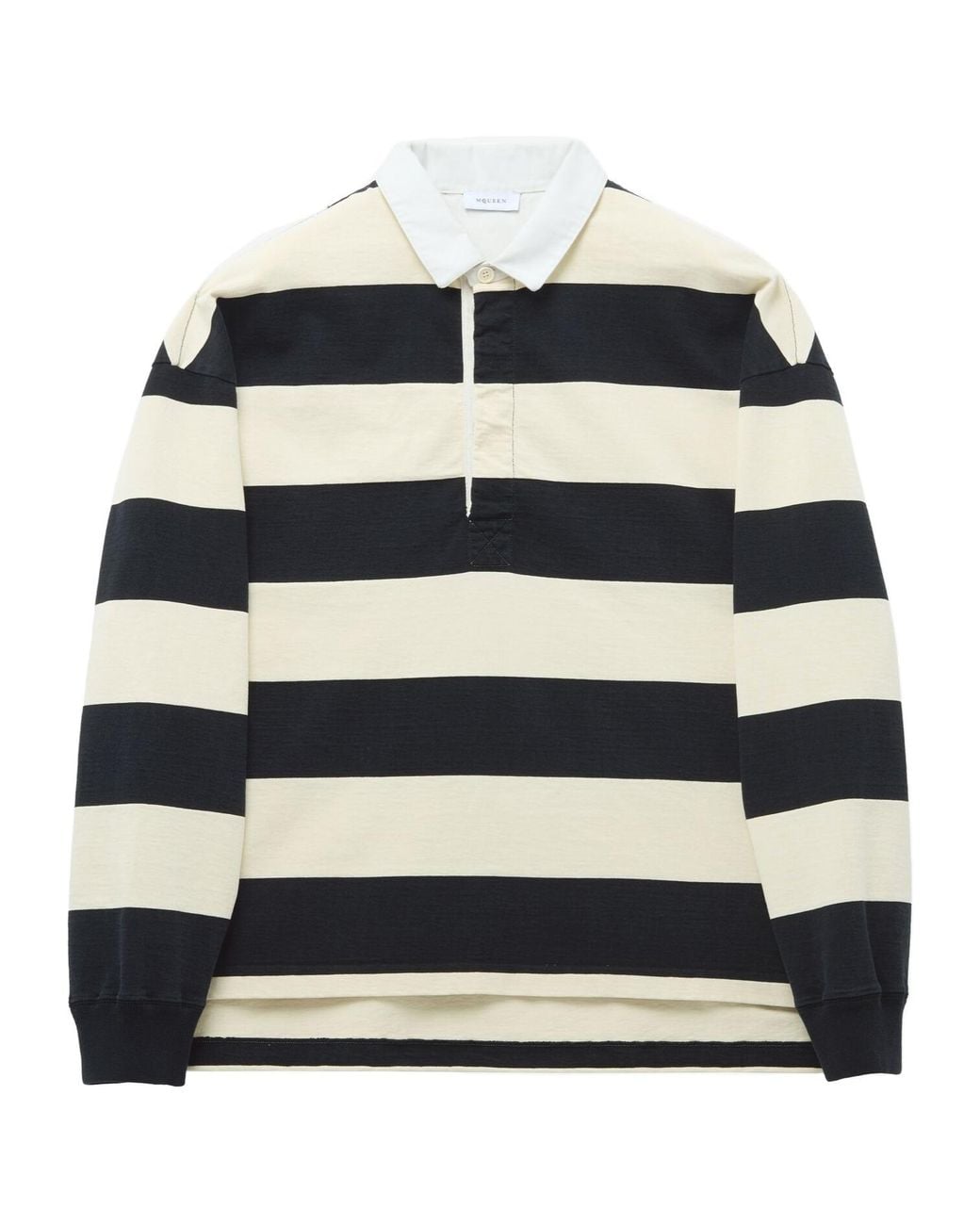 McQueen Black Oversized Striped Polo Shirt for men