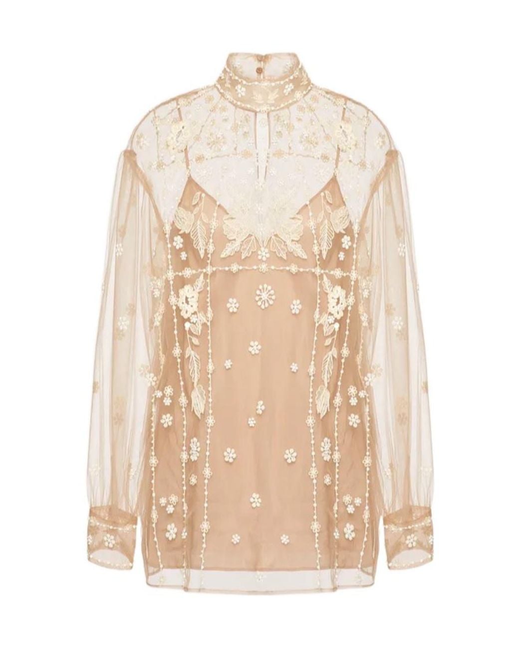 Valentino Natural Tulle Illusione Embroidered Top