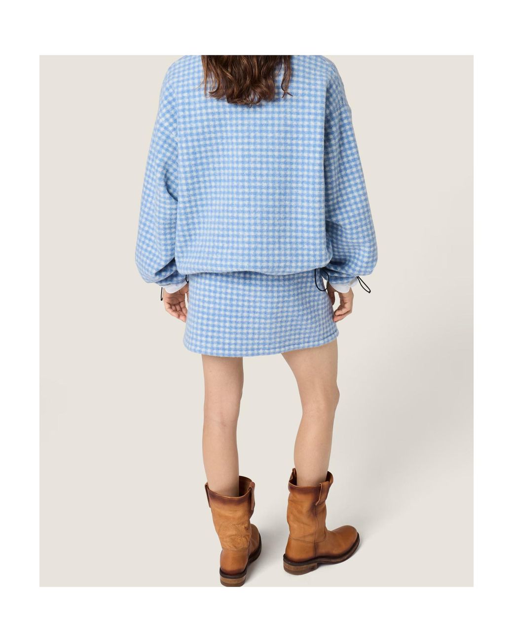 Miu Miu Blue Vichy Fleece Miniskirt