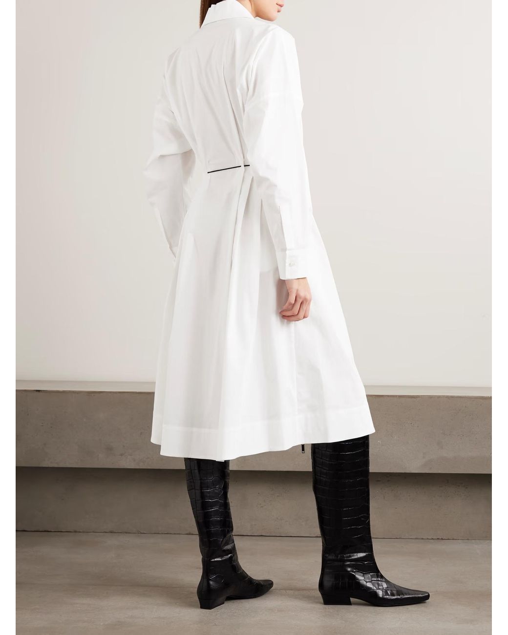 Staud White Chi Tie-Waist Pleated Dress