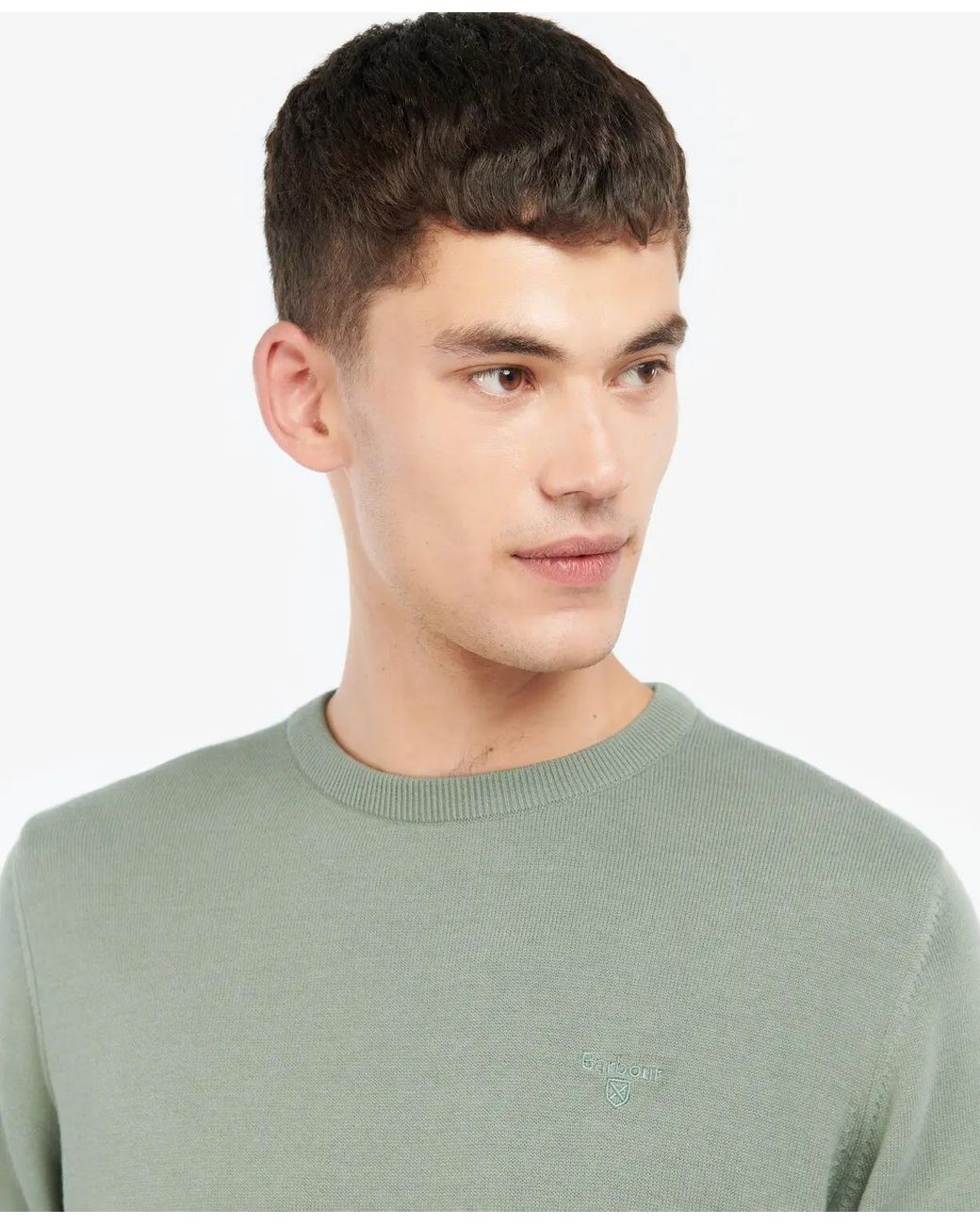 Barbour Green Pima Crewneck Jumper for men
