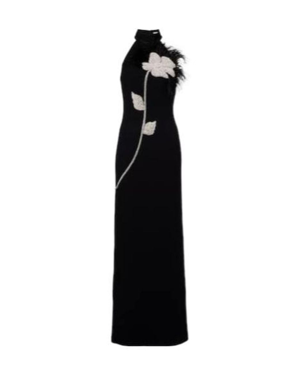 Rebecca Vallance Black Starlight Embellished Feather-Trimmed Gown
