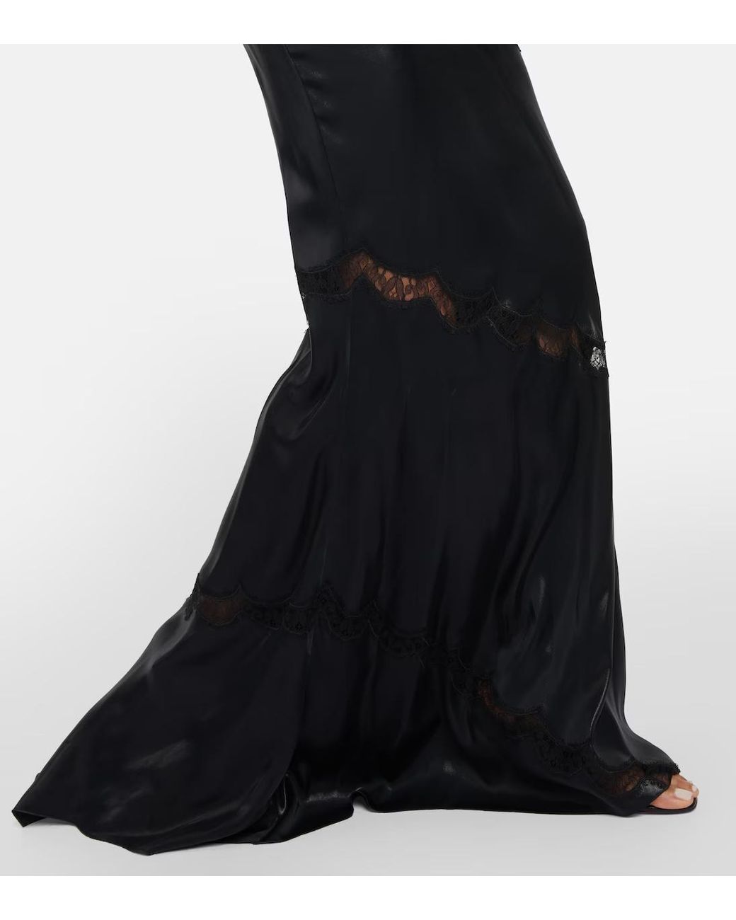 Alessandra Rich Black Lace-Embroidered Faux Leather Dress