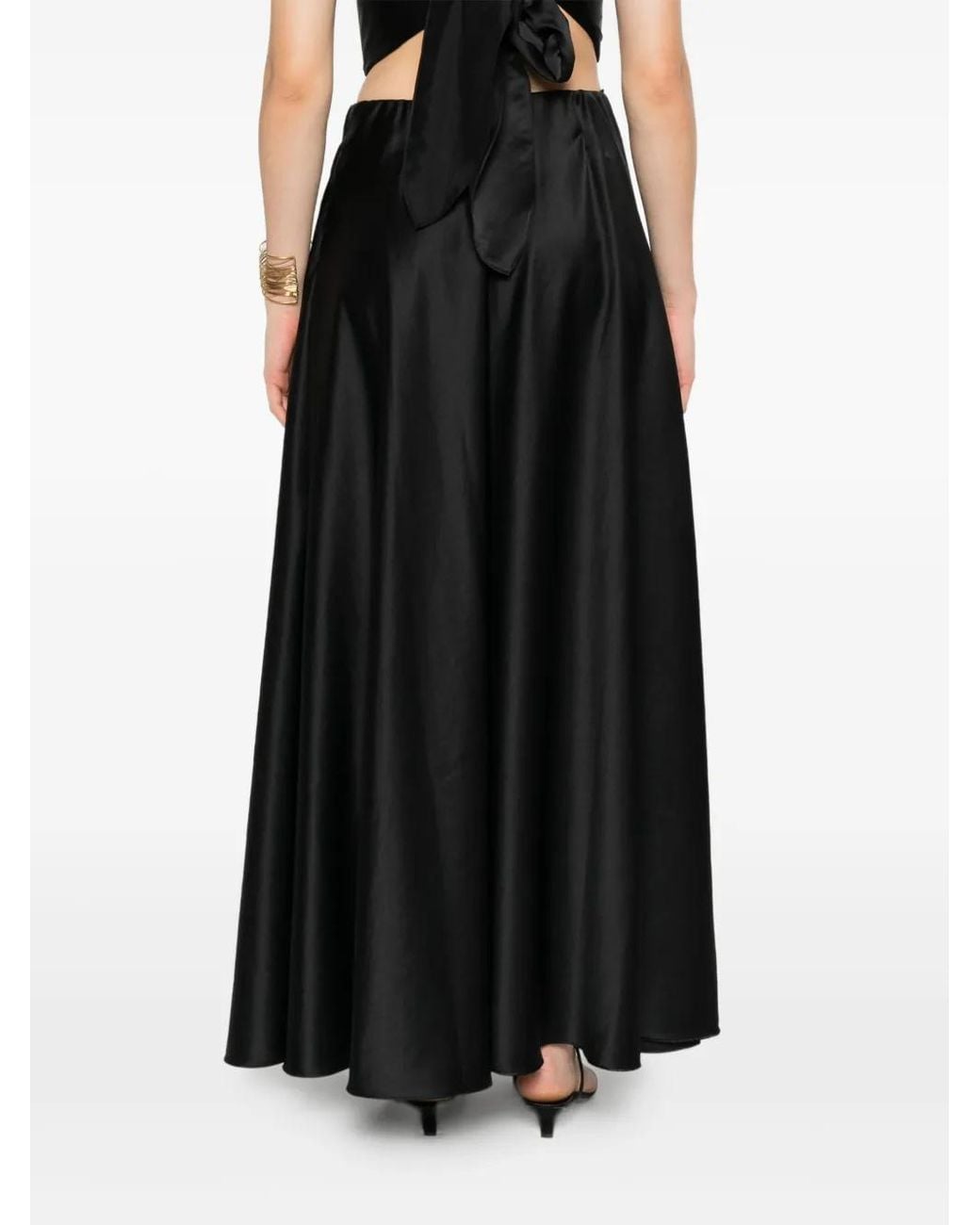 Forte_forte Black Satin A-Line Skirt