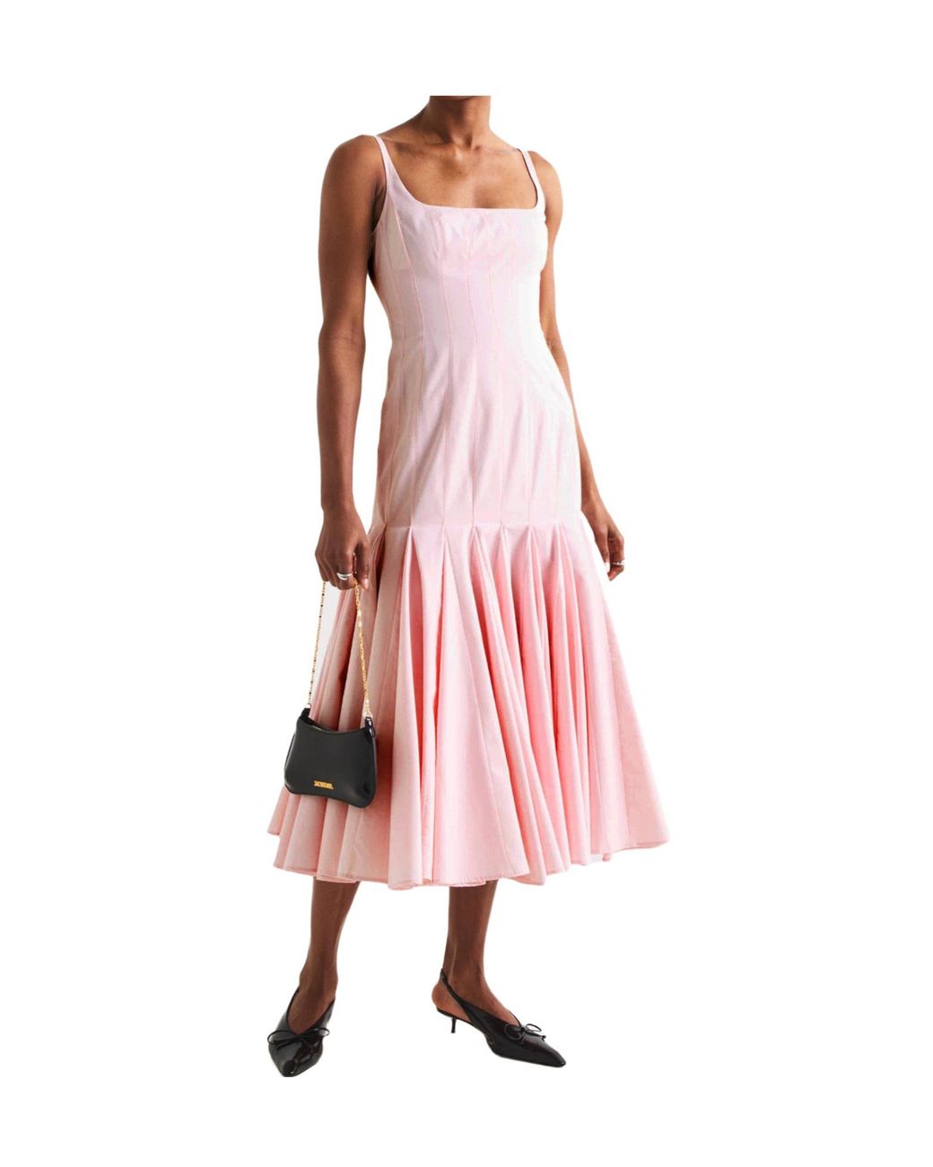 Jacquemus Pink Boned Waist Strap Flared Midi Dress
